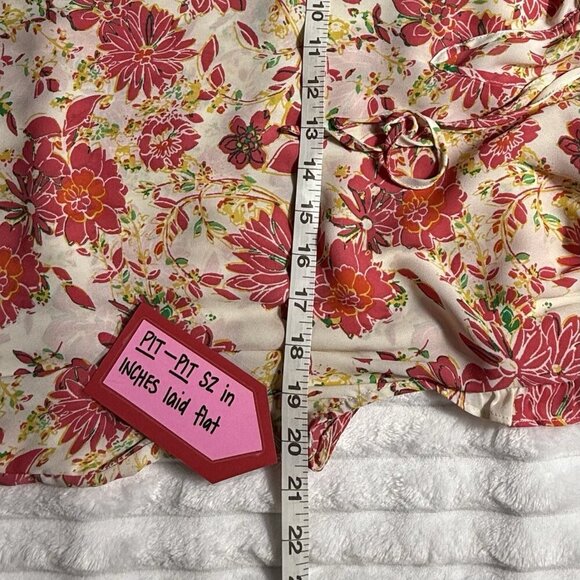 Rose + Olive Pink Yellow Lightweight Floral Sleeveless Tank Blouse, SZ XL - Picture 7 of 7